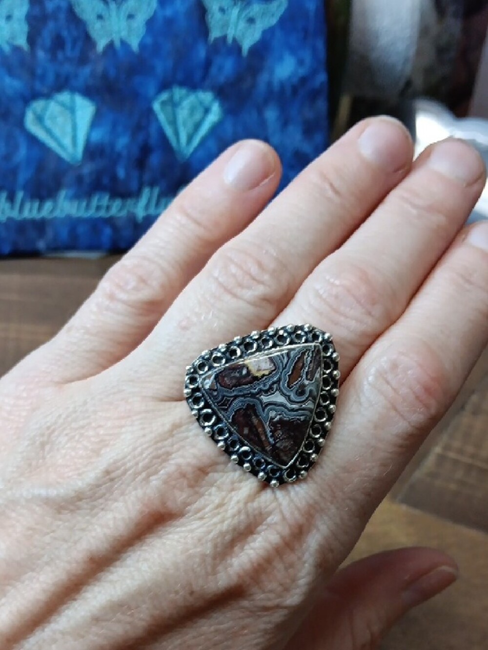 Triangular Multi-Color Stone Statement Ring - Picture 3 of 5